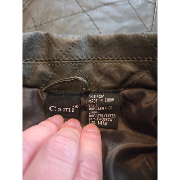 Cami 100% leather quilted lined jacket green button front 14W - Picture 4 of 6